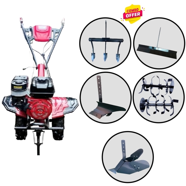 डिवाइन टिलर कॉम्बो किट - कल्टिवेटर + रिड्जर + रोटावेटर + लेवलर + साइड प्लाऊ